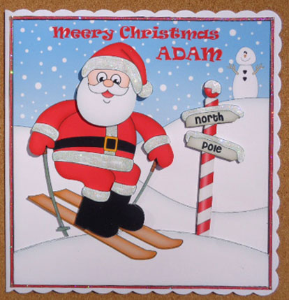 8 x 8 Christmas Skiing Santa Scalloped Corner Topper by Linda Short