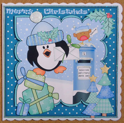8x8 Xmas Pip Penguin's Letter Scalloped Corner Topper by Linda Short