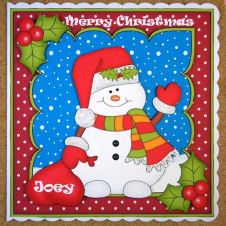 8 x 8 Christmas Snowman Oli's Santa Sack Scalloped Topper by Linda Short