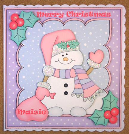 8 x 8 Christmas Snowman Oli's Santa Sack Scalloped Topper by Linda Short