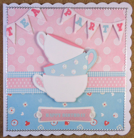 Tea Party 3 Square Card with Tags by Linda Short