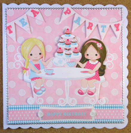 Tea Party 2 Square Card with Tags by Linda Short