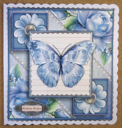 Cardtopper Flowers & Butterfly Blue 667 by Linda Short