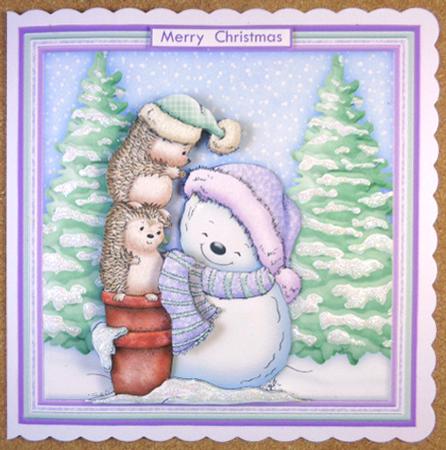 Warm & Cosy Hedgehog Christmas 7.5 Decoupage Mini Kit by Linda Short