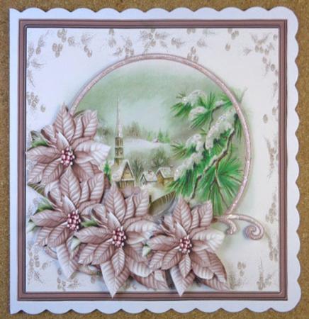 Pine Trees and Church 7x7 Card with Decoupage by Linda Short