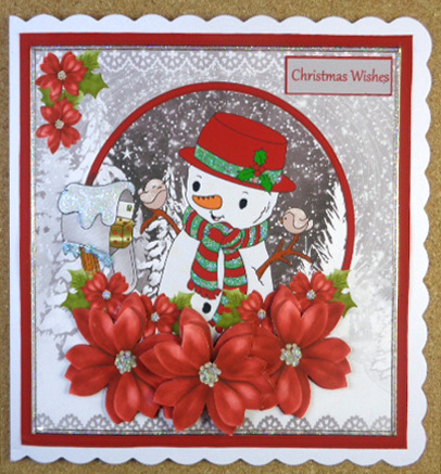 Snowman and Poinsettias Card with Decoupage by Linda Short