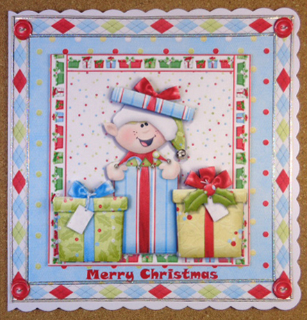 Cheeky Elf Holding Presents 8x8 by Linda Short