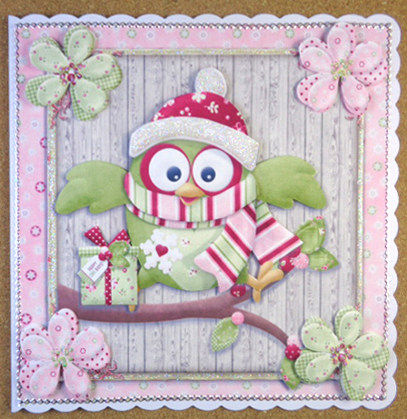 Festive Green Owl with Present 8x8 Mini Kit by Linda Short