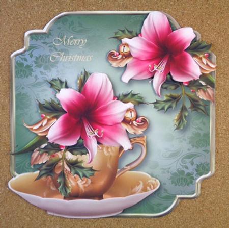 Teacup, Saucer & Deep Pink Festive Amaryllis by Linda Short