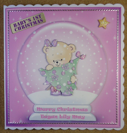Baby Girl's 1st Xmas Snowglobe 8 x 8 Scalloped Corner Topper by Linda Short