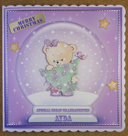 Rosie's Xmas Tree Snowglobe 8 x 8 Scalloped Corner Topper by Linda Short