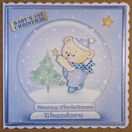 Baby Boy's 1st Xmas Snowglobe 8 x 8 Scalloped Corner Topper by Linda Short