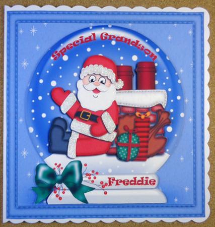 8 x 8 Xmas Rooftop Santa Snowglobe Scalloped Corner by Linda Short