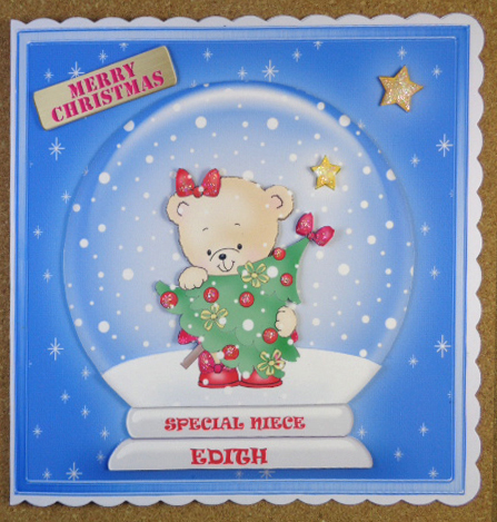 8 x 8 Rosie's Xmas Tree Snowglobe Scalloped Corner Topper by Linda Short