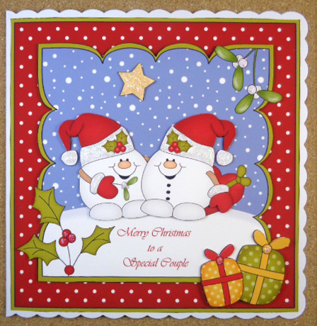 8 x 8 Christmas Snowball Sam Love Scalloped Corner Topper by Linda Short