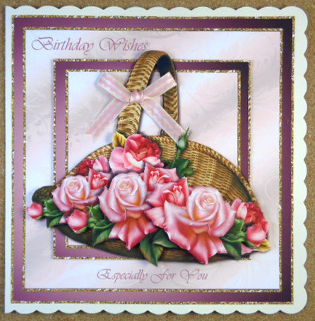 Pink Roses Basket in Golden Frame Mini Kit by Linda Short