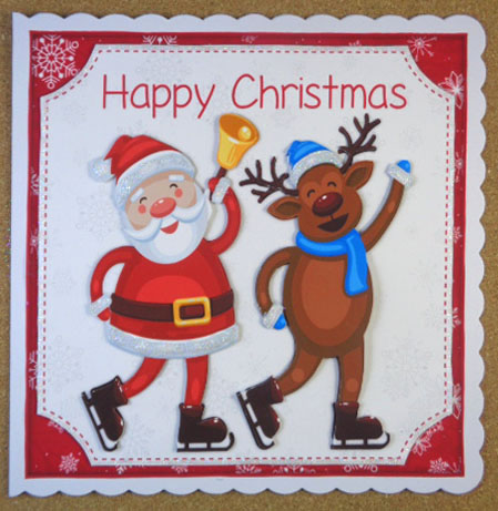 Christmas Jolly Santa & Reindeer 8x8 Topper by Linda Short