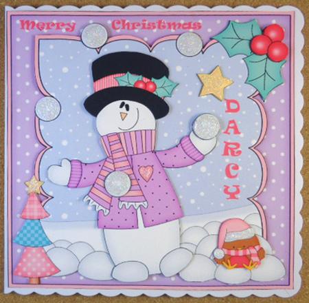 8 x 8 Christmas Snowball Fun Snowman Rio Scalloped Topper by Linda Short