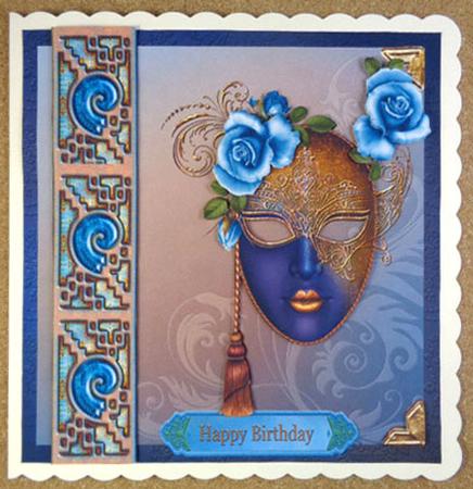 Masquerade Cardfront with Decoupage by Linda Short