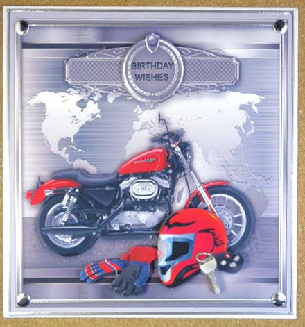 Red Motorbike on a Silver World Map 8x8 Decoupage Mini Kit by Linda Short