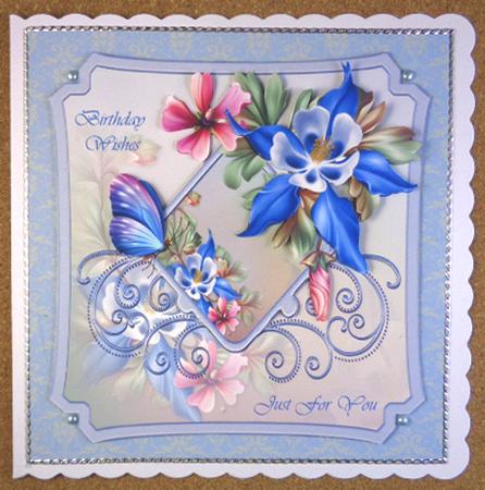 Butterfly and Flowers 7x7 Card with Decoupage by Linda Short