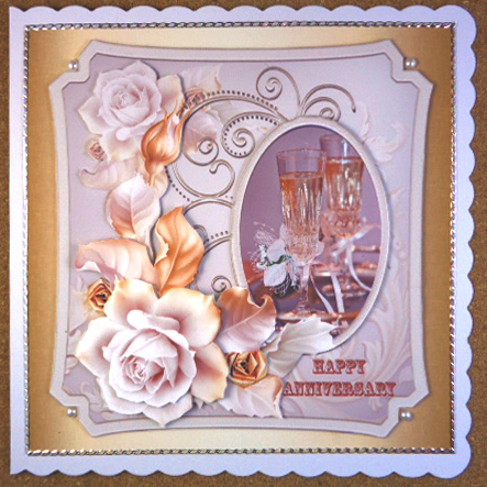 Celebrations 7x7 Card with Decoupage and Sentiment Tags by Linda Short
