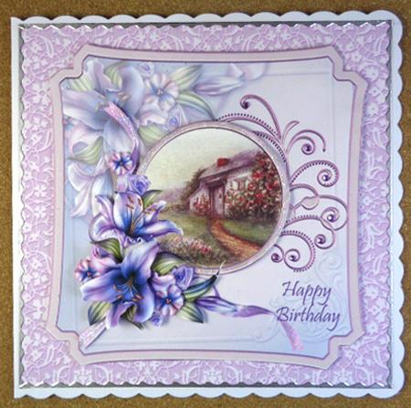 Winter Lilies 7x7 Card with Decoupage by Linda Short