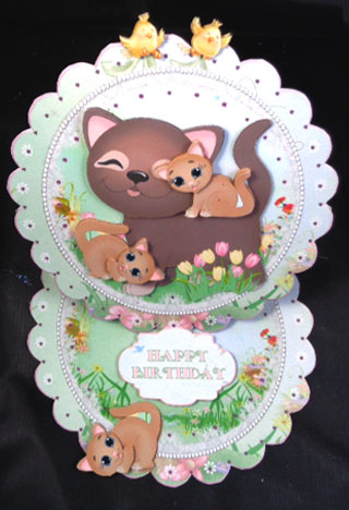 Springtime Kittens Scalloped Round Easel Card Mini Kit by Linda Short