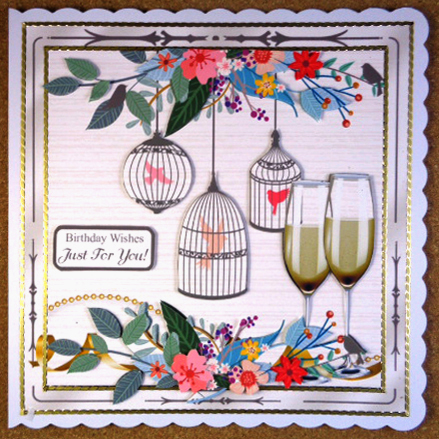 Chic Birthday Mini Card Kits with Birds Flowers & Champagne by Linda Short