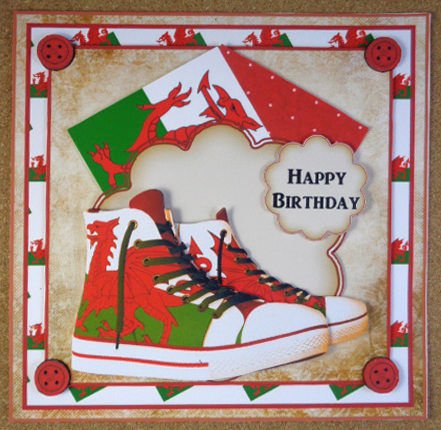 The Welsh Flag Sneakers Card Front Kit by Linda Short