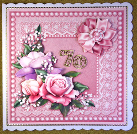 Roses on a Lace and Pearls Frame 8inx 8in Decoupage Mini Kit by Linda Short
