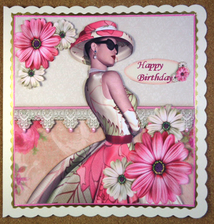Classy Girl in Floral Hat with Flowers and Lace 8x8 by Linda Short