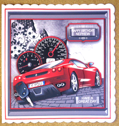 Red Ferrari Car on a Steel Surface 8x8 Decoupage Mini Kit by Linda Short