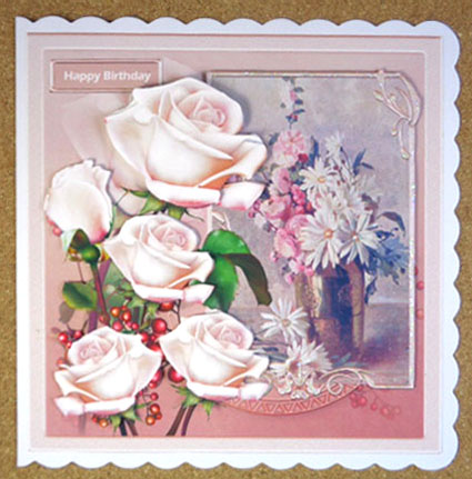 Pink Roses 7x7 Card with Decoupage by Linda Short