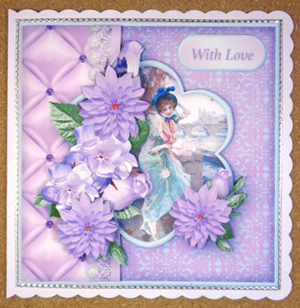Lilac Cluster and Lace Decoupage Card Front by Linda Short