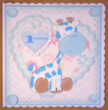 Adorable Blue Giraffe 8x8 by Linda Short
