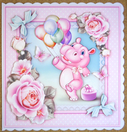 Cute Hippo with Balloons Card Mini Kit by Linda Short