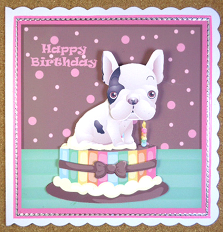 French Bulldog Sat in Cake Fun Birthday Topper by Linda Short