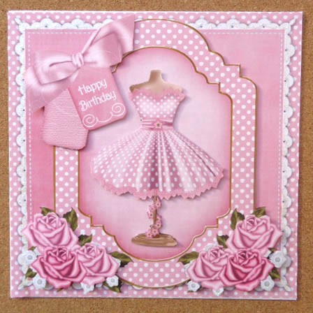 Pink Dotty Dress Happy Birthday 8in Decoupage Step by Step by Linda Short