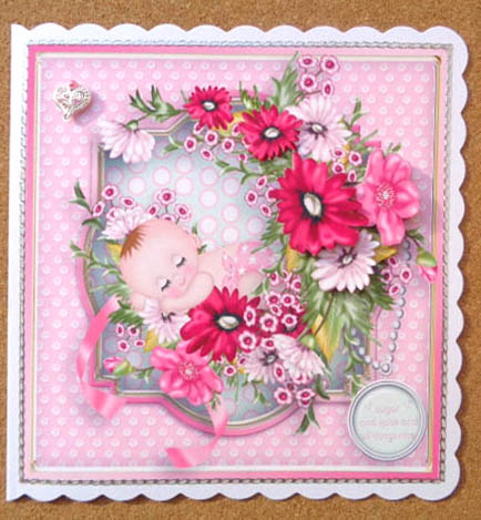 Flower Baby Girl Decoupage Card Front by Linda Short