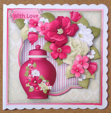 Pots of Love Decoupage Card Front by Linda Short