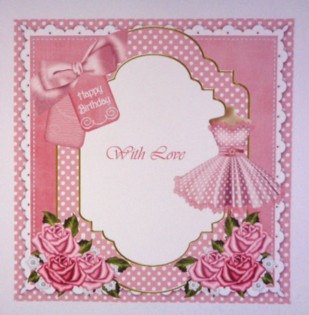 Pink Dotty Dress Happy Birthday 8in Insert Panel by Linda Short