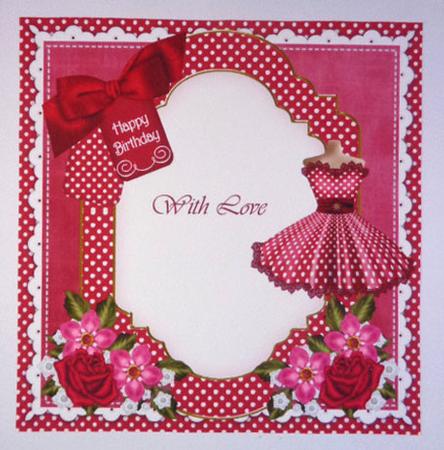 Red Dotty Dress Happy Birthday 8in Insert Panel by Linda Short