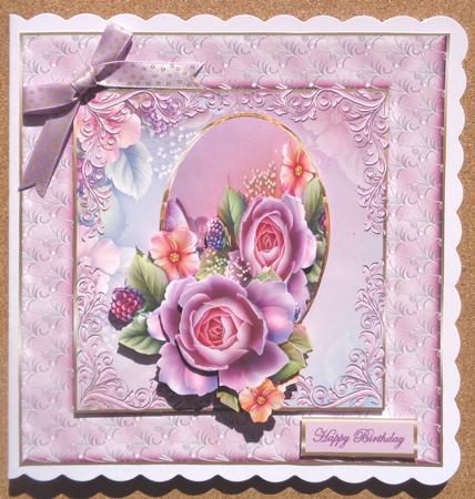 Roses and Berries 7x7 Card with Decoupage by Linda Short