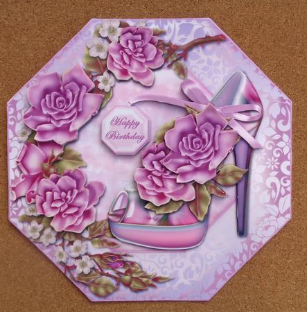 Lilac Shoe and Roses Large Octagonal Card Kit by Linda Short