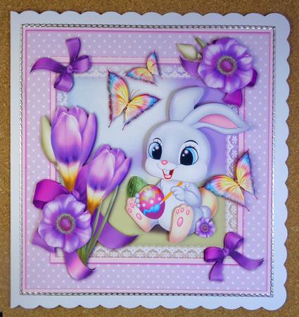 Easter Cute Rabbit with Crocus Card Mini Kit by Linda Short