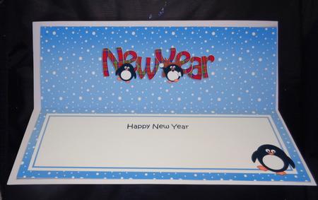 Large Dl New Year Penguins Insert by Linda Short