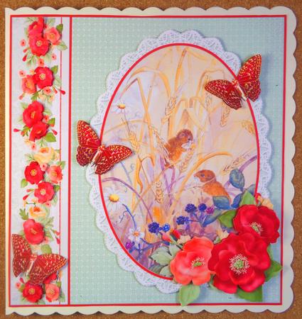 Field Mice, Butterflies and Poppies Decoupage Topper by Linda Short