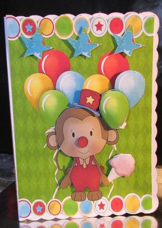 Cute Monkey Clown with Balloons by Linda Walker