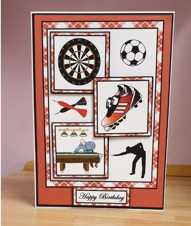 Three squares- Darts, snooker & football (Red) by Linda Willcocks